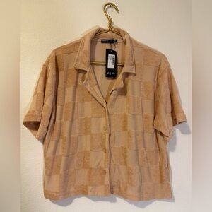 NWT Nasty Gal Towelling Checkerboard Triangle Beach Top Sand Size 10